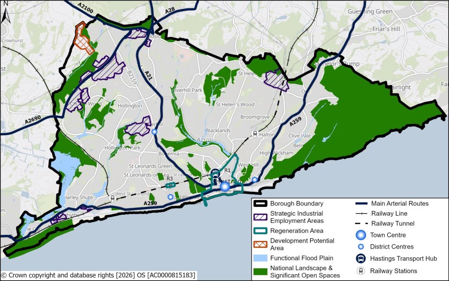 A key diagram showing significant routes and areas in the borough